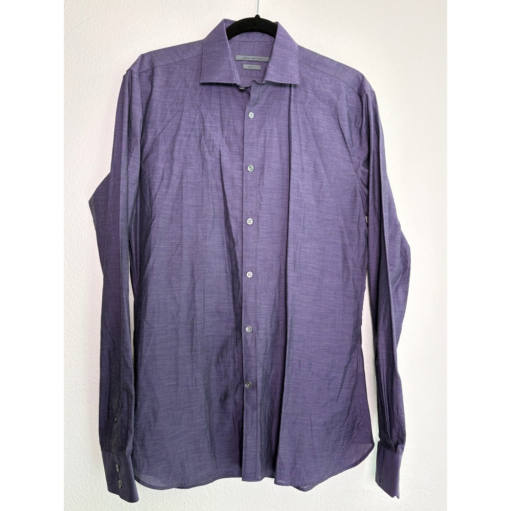 John Varvatos Slim Fit Dress Shirt Purple Long Sleeve Button Front Mens 15.5 33